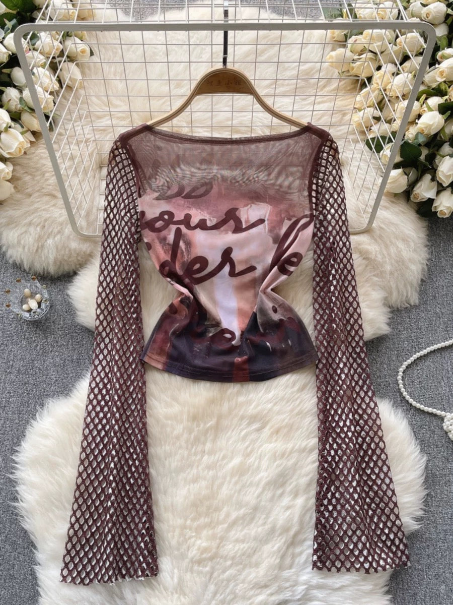 Brown printed Top