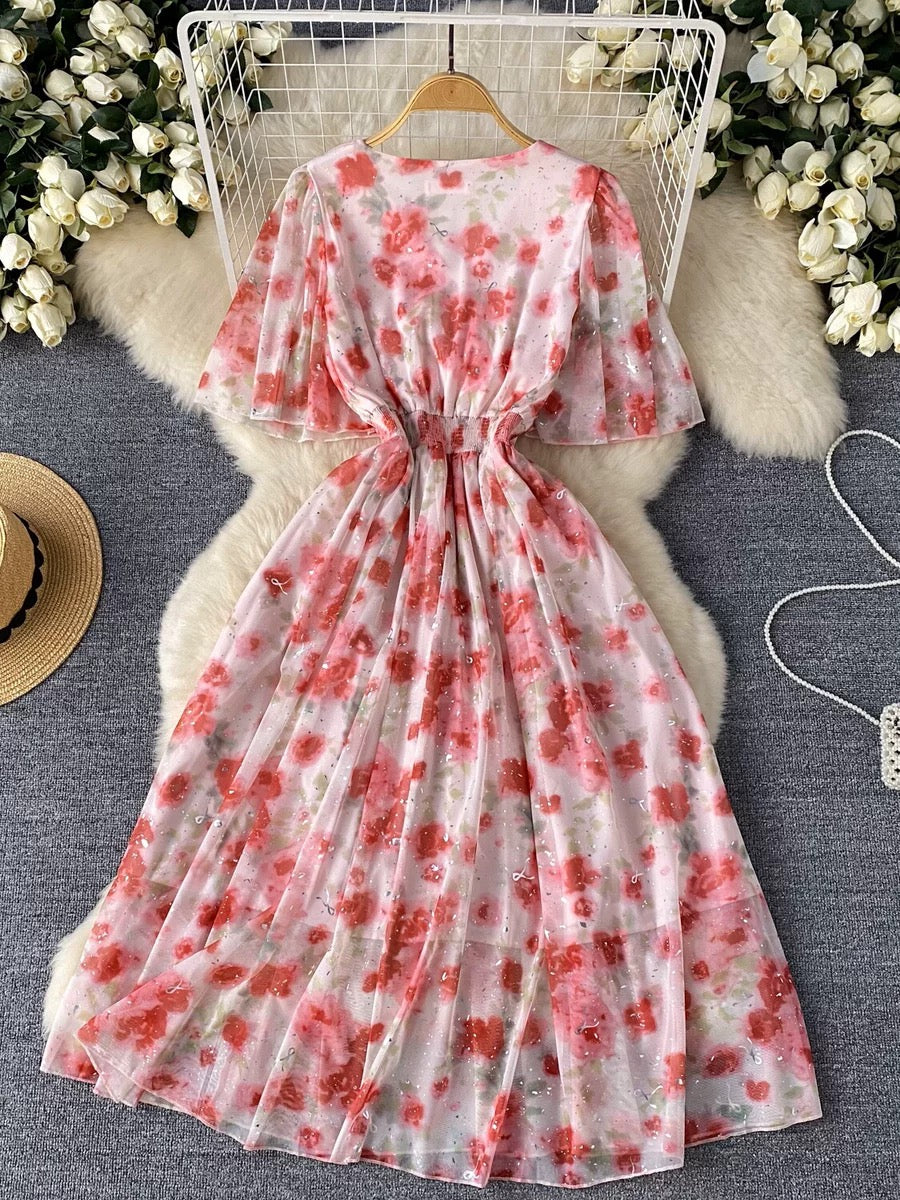 Red floral dress