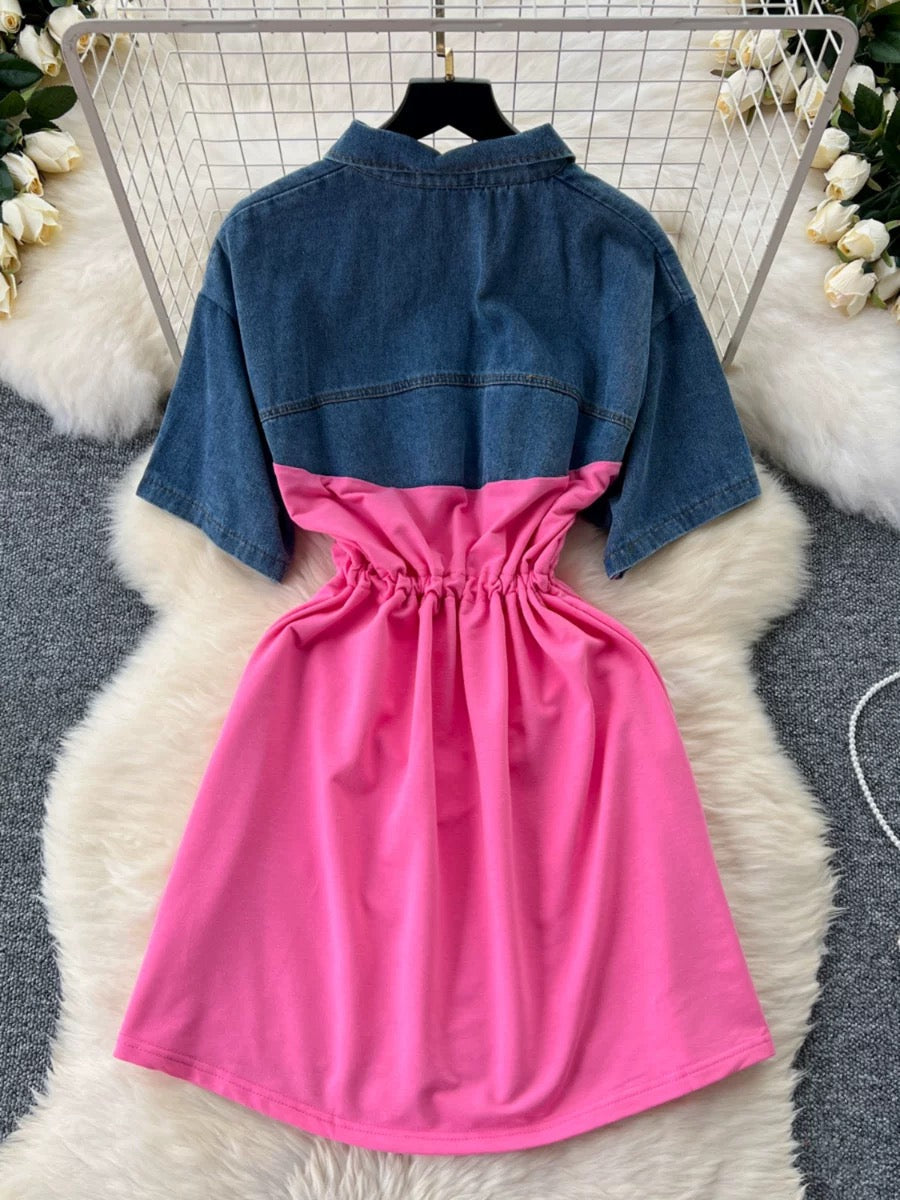 Pink &amp; Blue Denim Dress