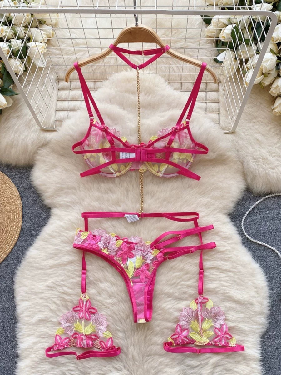 Pink Patchwork Lingerie Set for women 