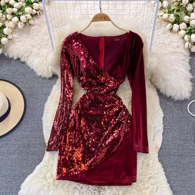 Velvet Sequin Bodycon Mini Party Dress