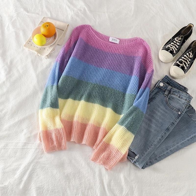 Aesthetic clearance rainbow sweater