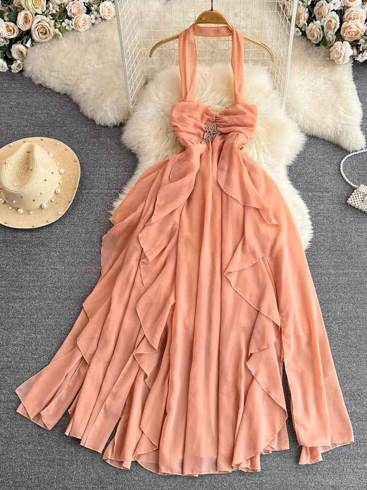 Peach frilly bridesmaid hot sale dress